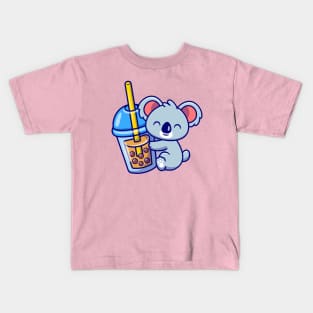 Cute Koala Hug Boba Milk Tea Kids T-Shirt